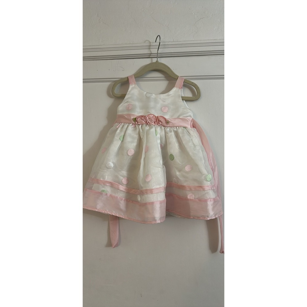 Jenny & Me Infant Girls White Pink Polka Dot Rosette Party Dress Size 24M